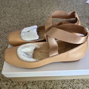 Jessica Simpson Mandalaye Criss-Cross Ballet Flats Size 6 Natural Sleek Leather